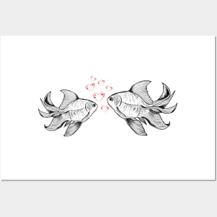 Hand drawn fish in love Posters and Art